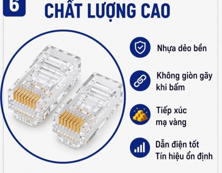 Hạt mạng xuyên thấu RJ45 CAT6-8p8c UTP, 100 cái/hộp dùng bấm đầu dây mạng