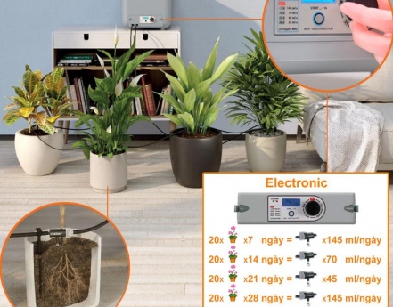 Bộ bình chứa nước hẹn giờ tự động và phụ kiện tưới cây nhỏ giọt Claber Oasis Evolution 8054