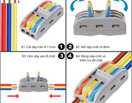 KV774-3P3C Cút nối dây điện 3 dây 3 cổng chia màu