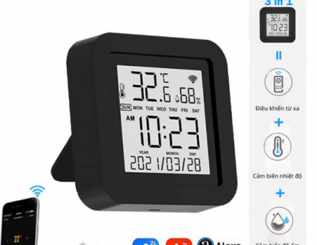 Đồng hồ đo nhiệt độ độ ẩm kiêm điều khiển hồng ngoại wifi cho điều hòa, TV Tuya S09IR