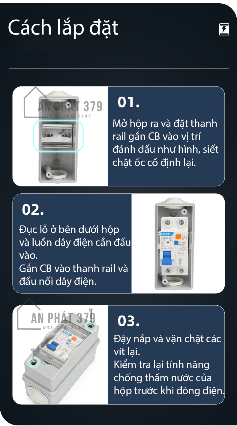 Hộp chống nước IP65 cho CB aptomat gắn ray HTX